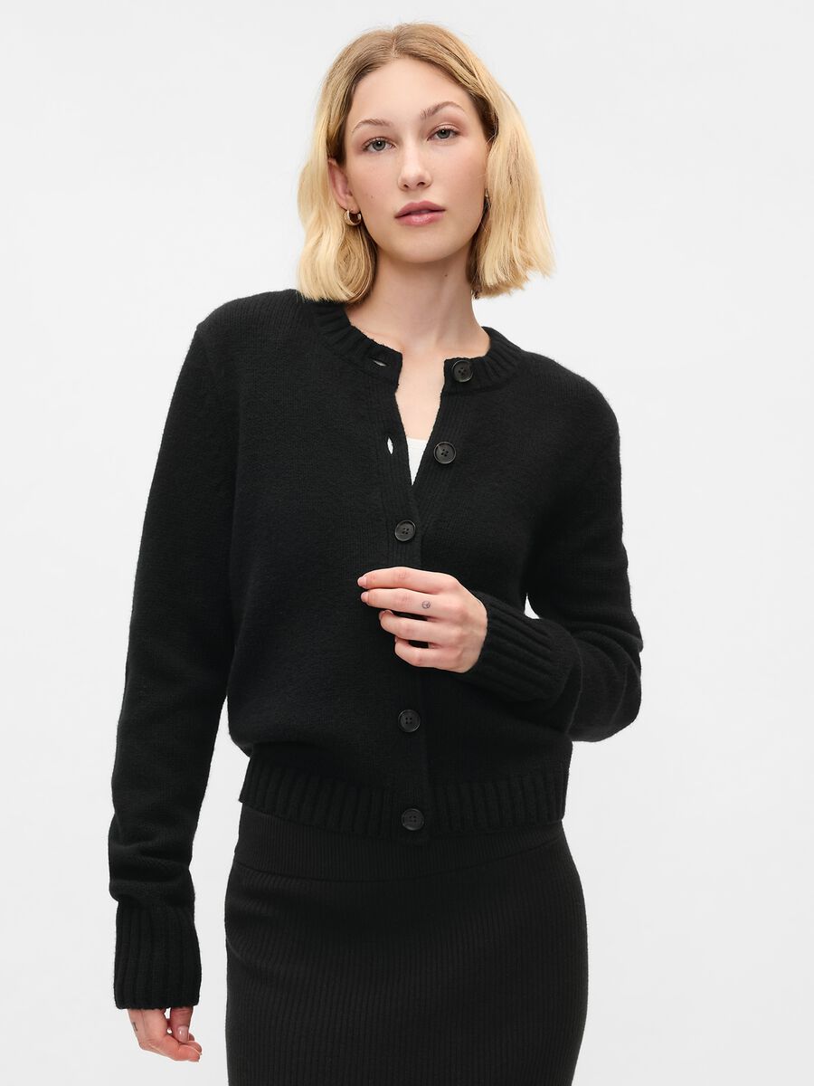 Cardigan girocollo con bottoni striati Donna_0