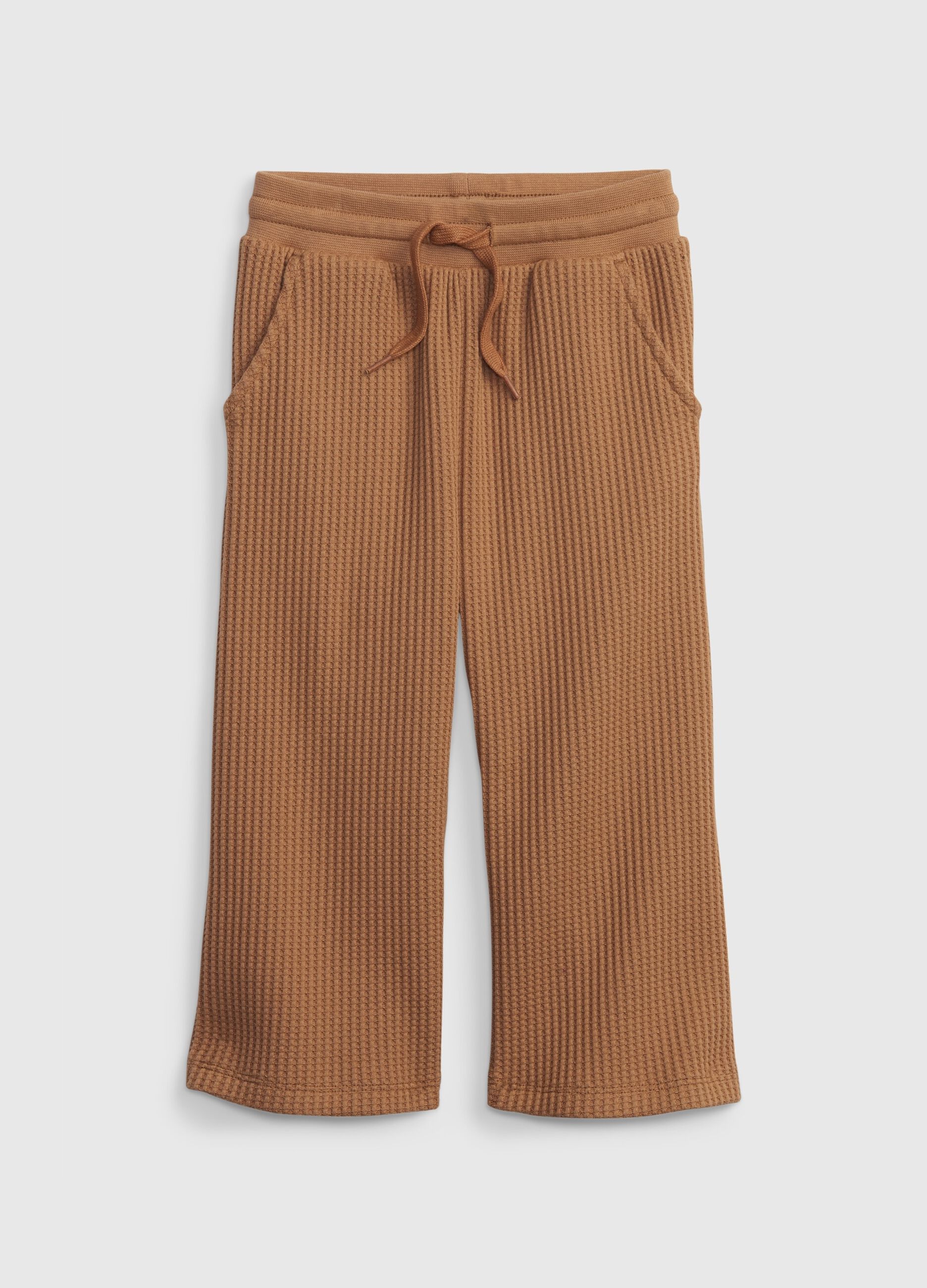 Trousers with drawstring and waffle weave