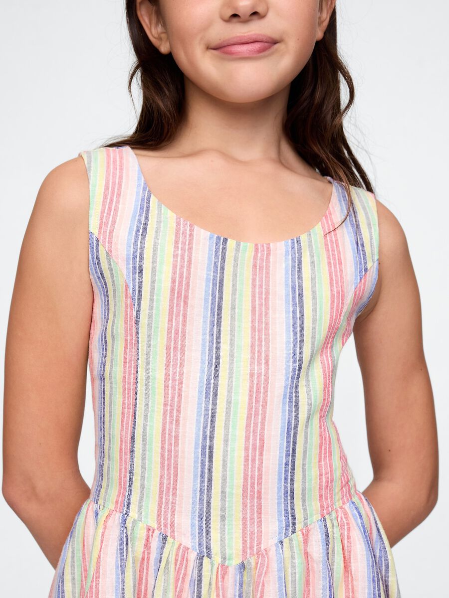 Multicoloured striped linen and cotton dress for girls Girl_2