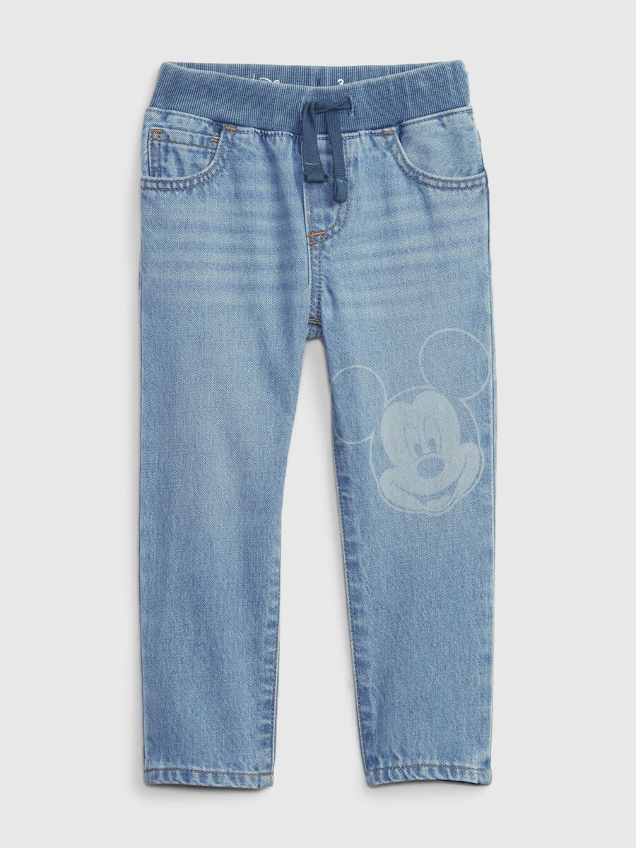 Pull-on jeans with Disney Mickey Mouse print Toddler Boy_0