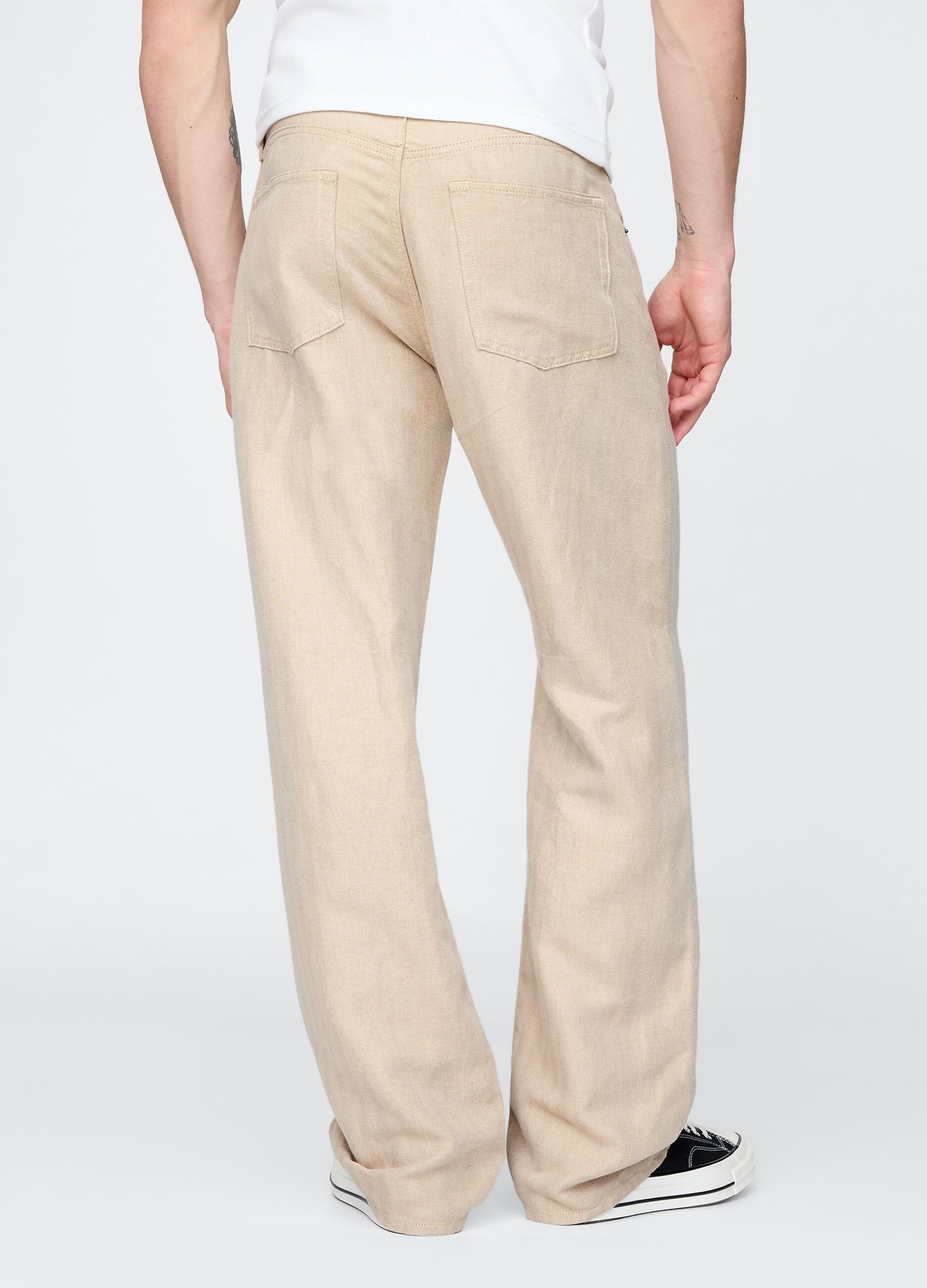 Pantaloni larghi in lino beige_2