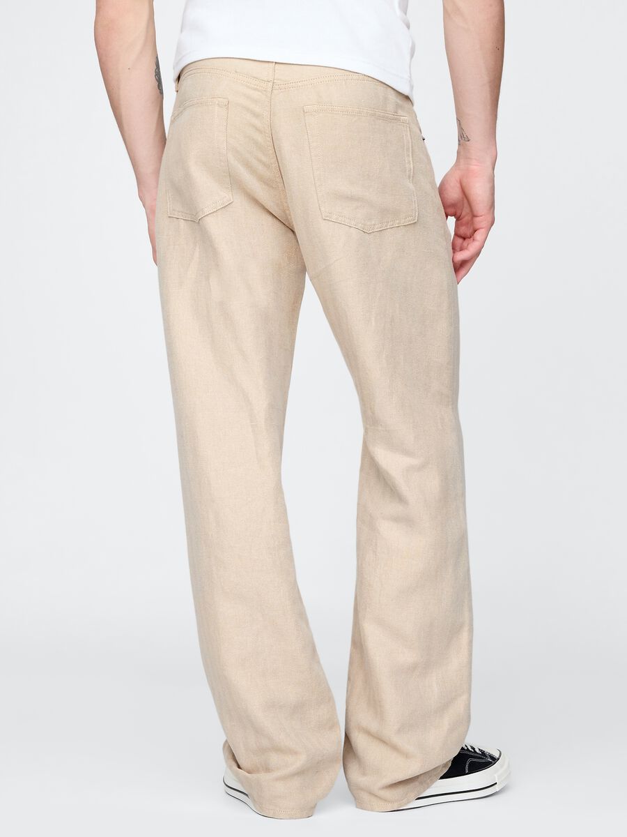 Pantaloni larghi in lino beige Man_2