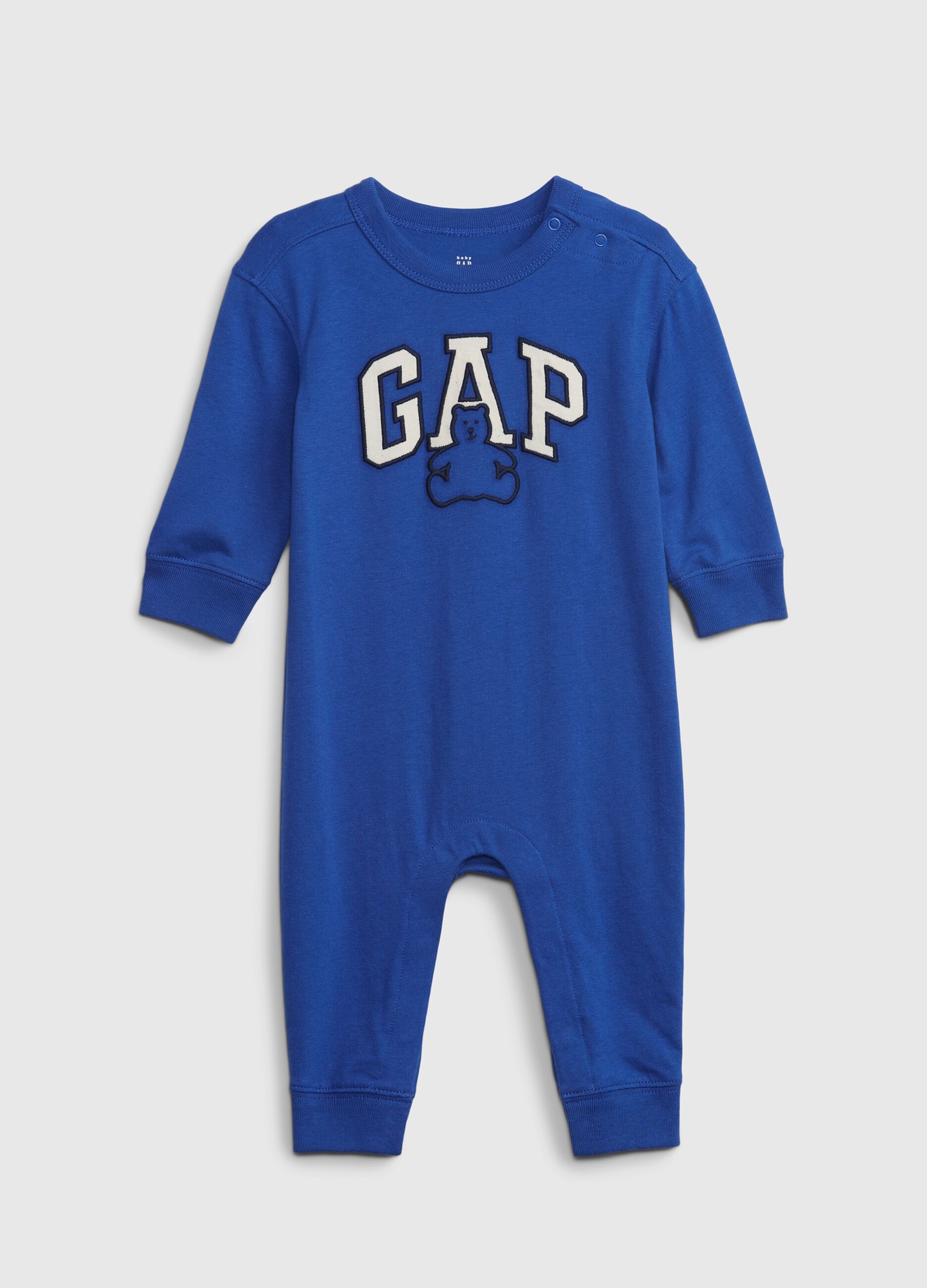 Onesie with logo patch and embroidered bear