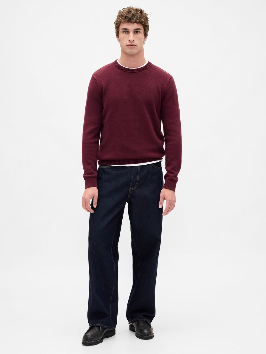 Maglione girocollo bordeaux in puro cotone Uomo_2