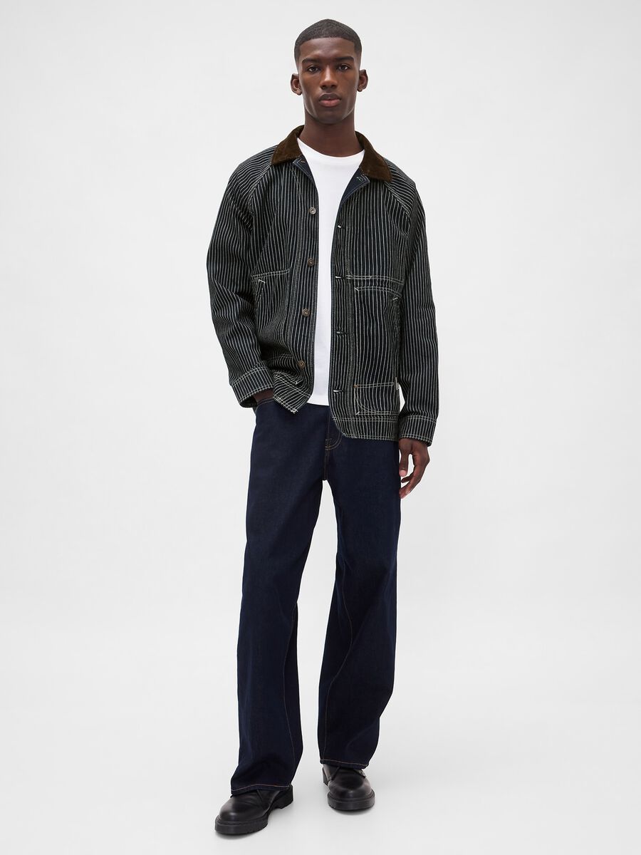 Giacca marrone in cotone a righe Uomo_2