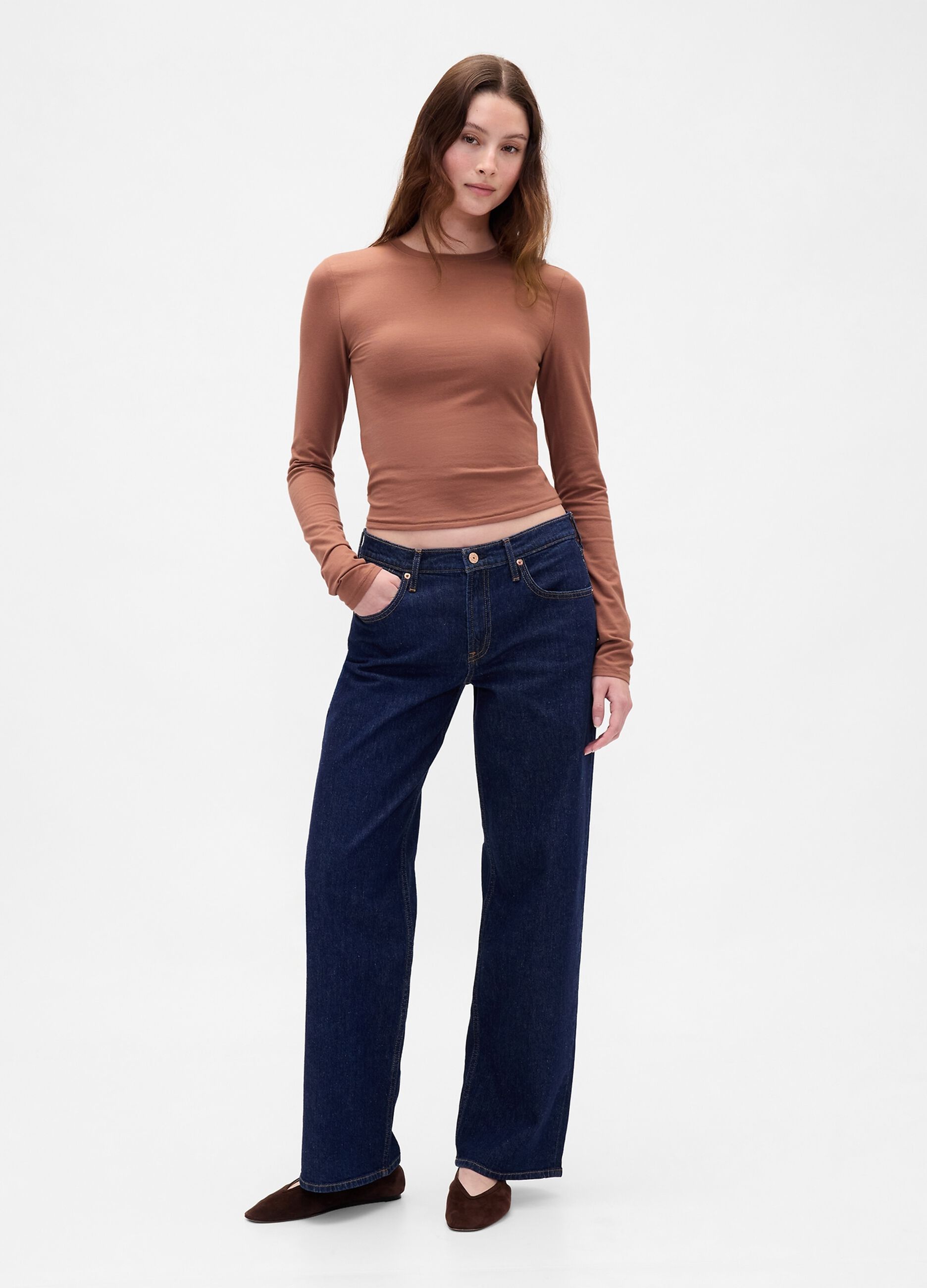 Stretch Long Sleeve Brown Top