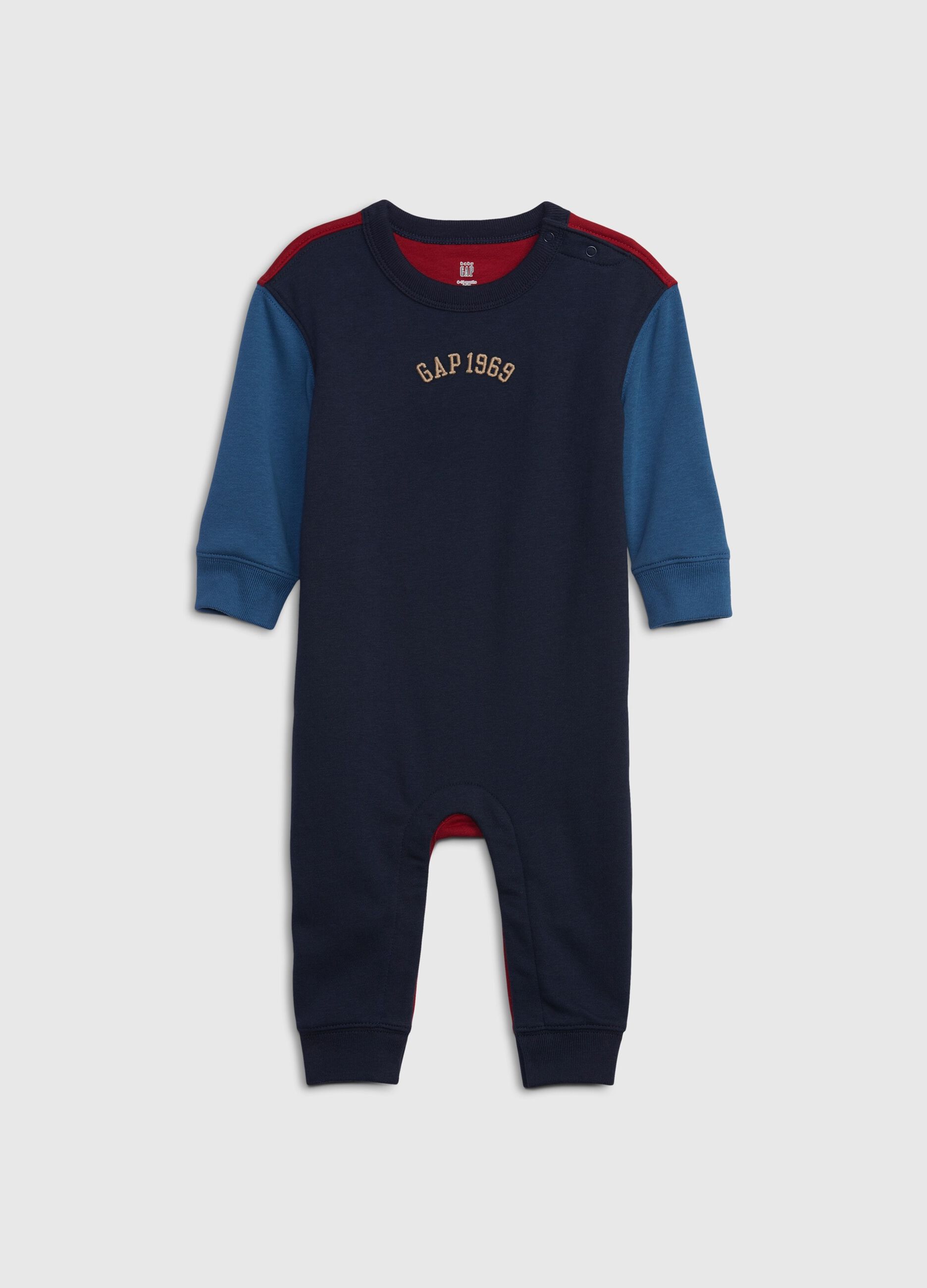 Colour block plush onesie with embroidered Logo