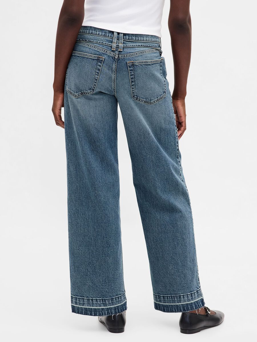 Pantaloni denim blu a gamba larga Donna_3