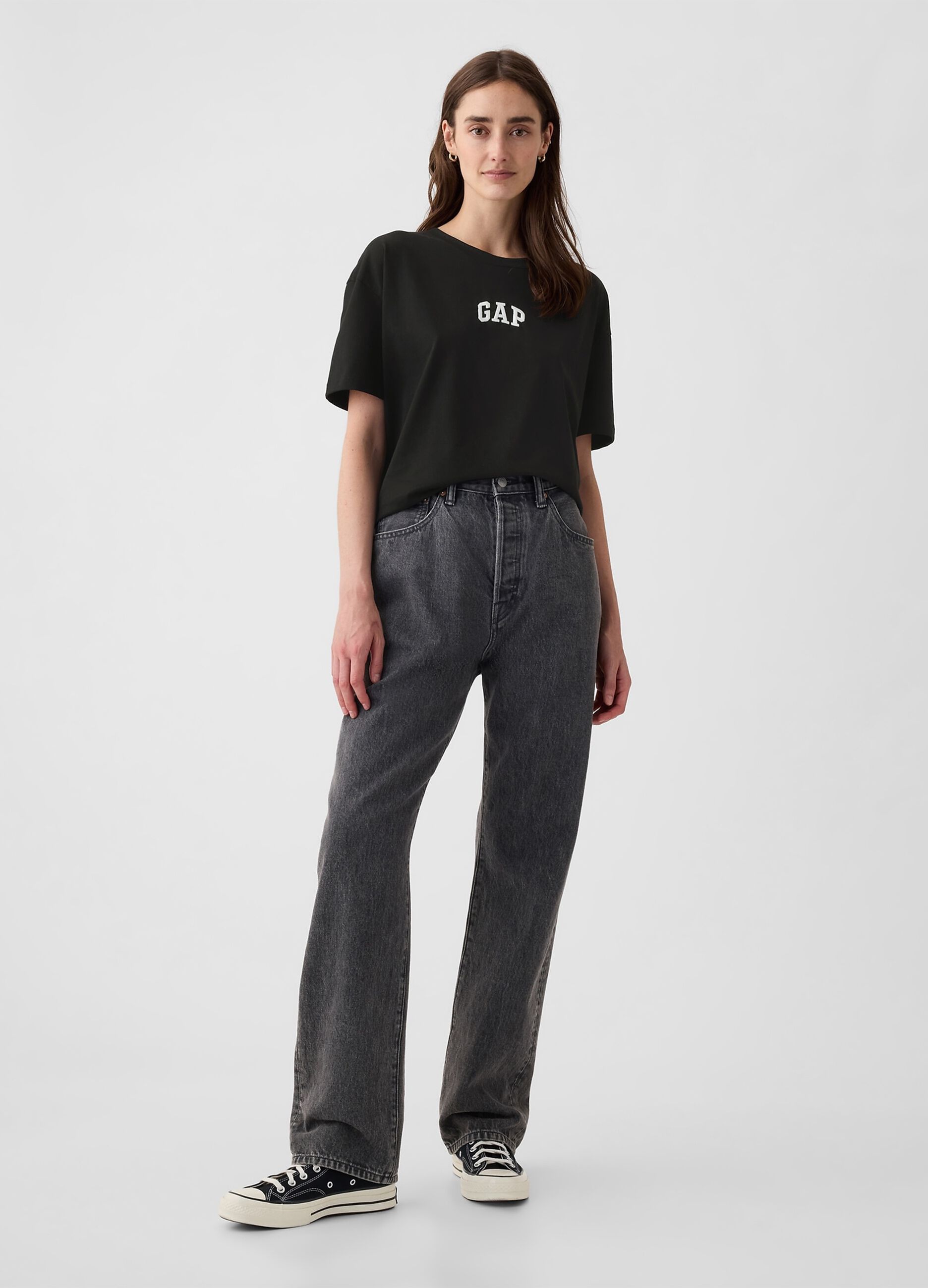 T-shirt nera in cotone a maniche corte_2