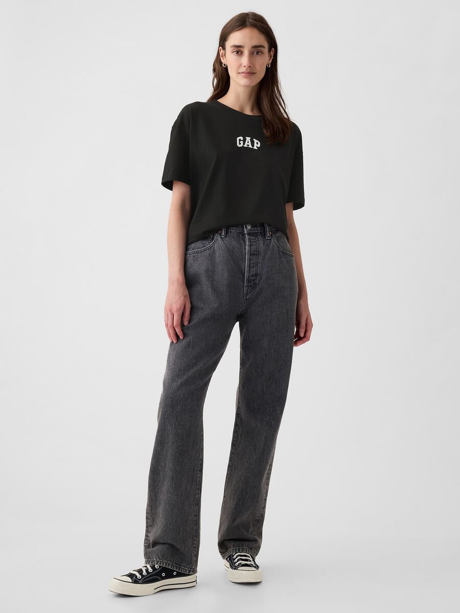 T-shirt nera in cotone a maniche corte Woman_2