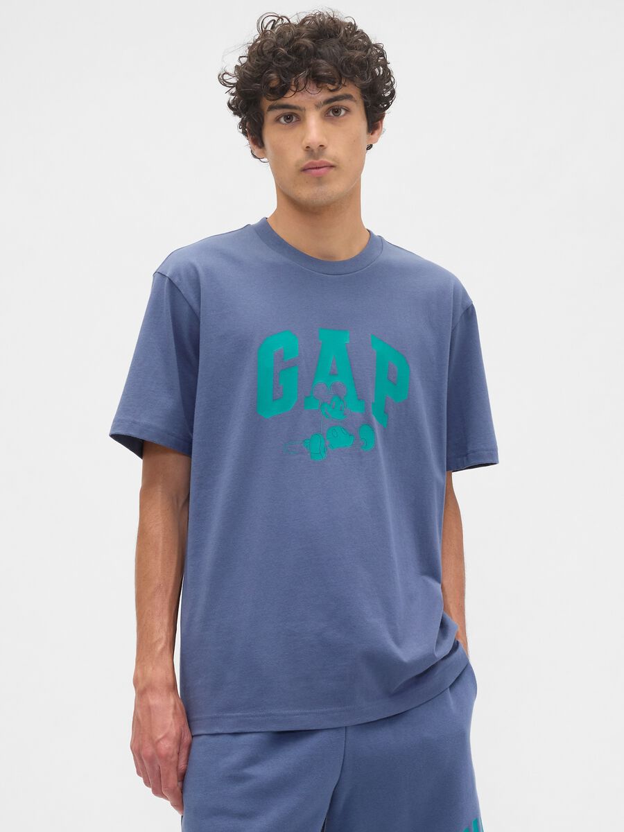 Short-sleeve blue cotton blend t-shirt Man_0