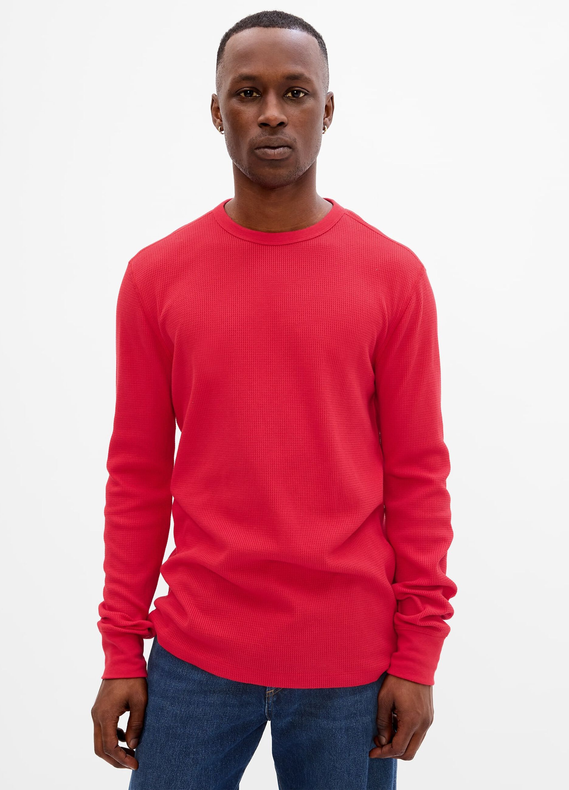 Long-sleeved T-shirt with waffle weave