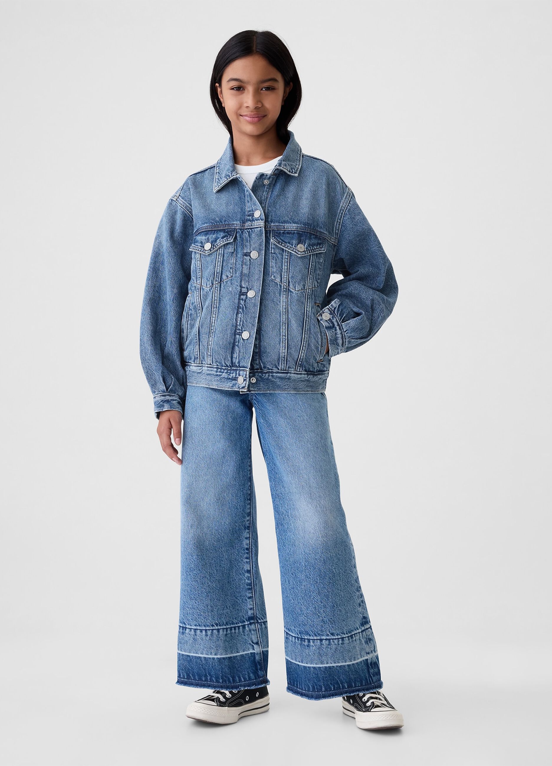 Giacca corta in denim acid wash_1