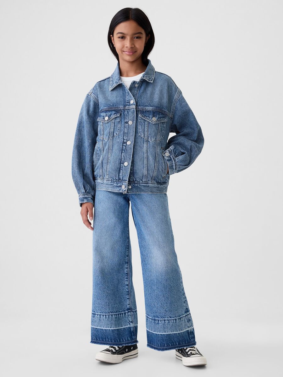 Giacca corta in denim acid wash Bambina_1