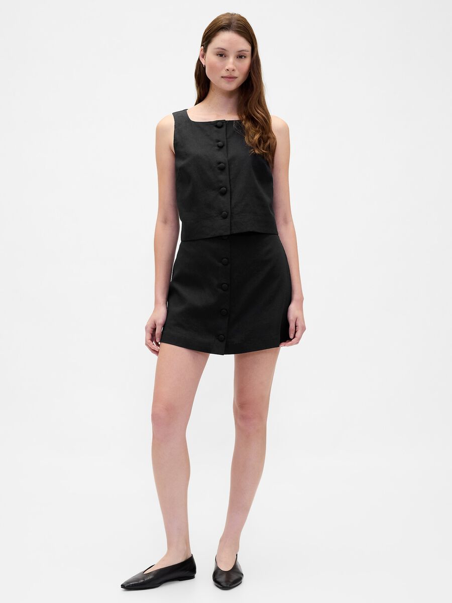 Black Linen Blend Regular Fit Skirt Woman_0
