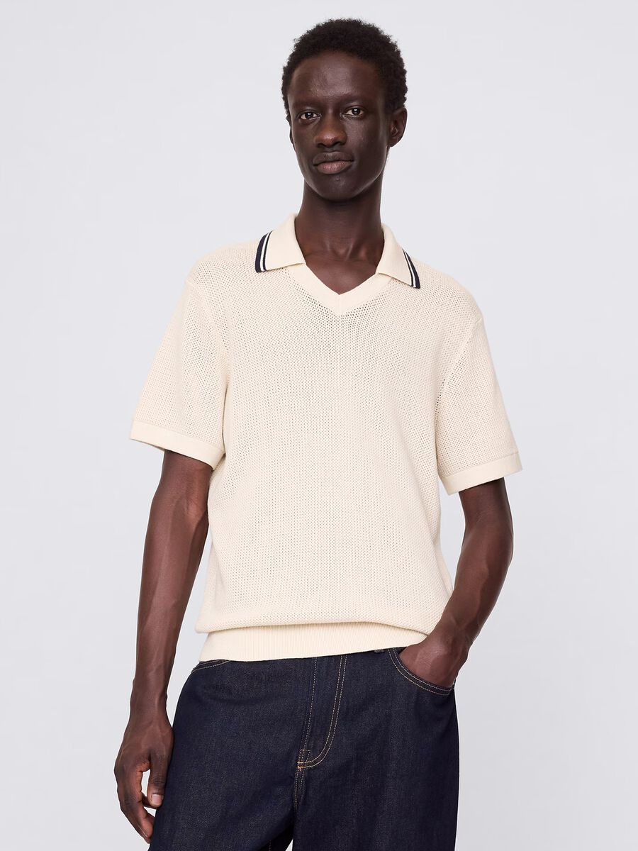 Polo traforata in cotone beige  Uomo_0