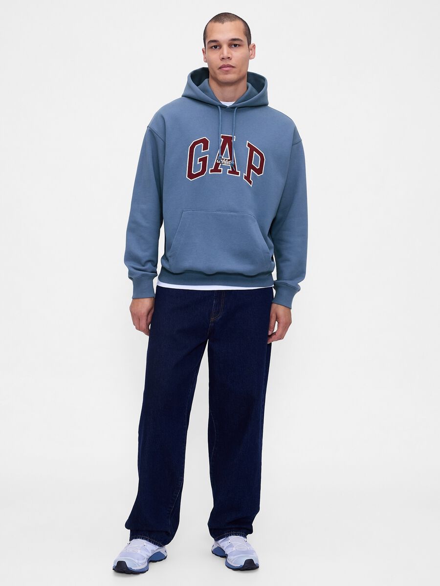 Felpa blu senza zip con cappuccio Uomo_2