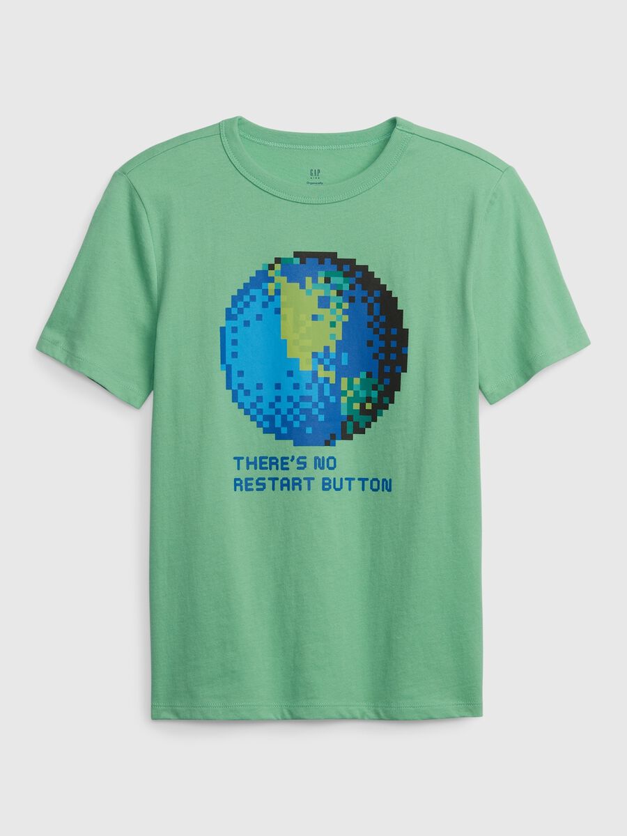 T-shirt con stampa pixel pianeta Terra Bambino_0