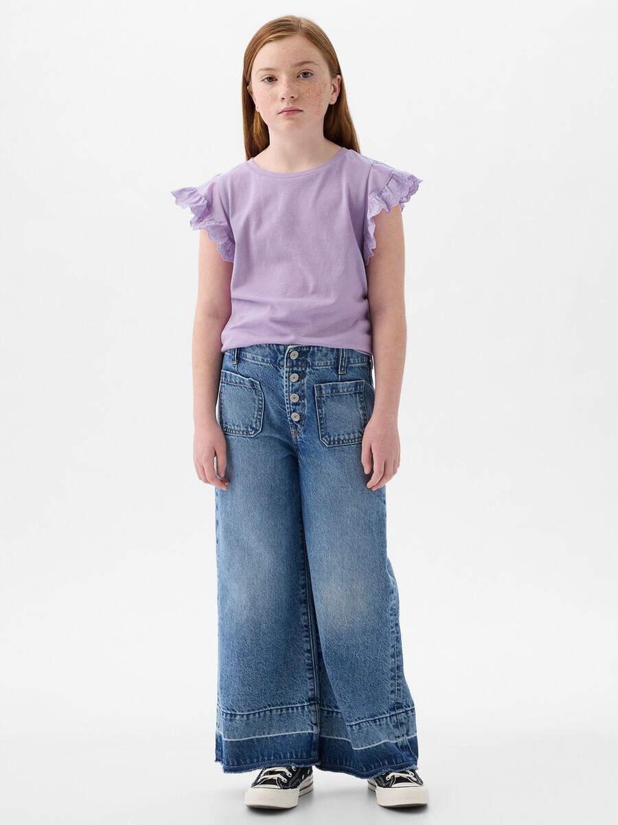 T-shirt in cotone con volant sangallo Bambina_0