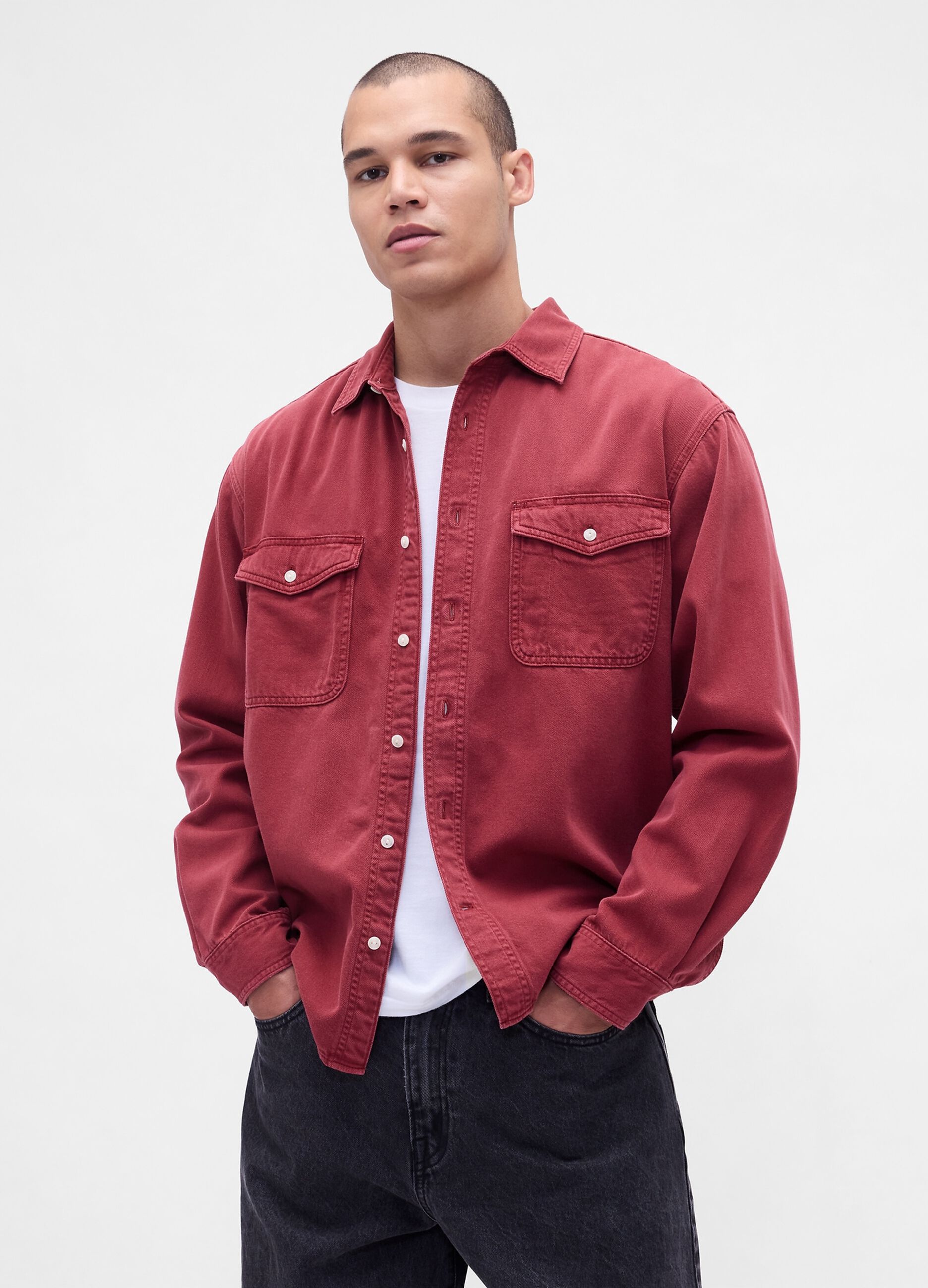 Camicia rosso in cotone e Lyocell