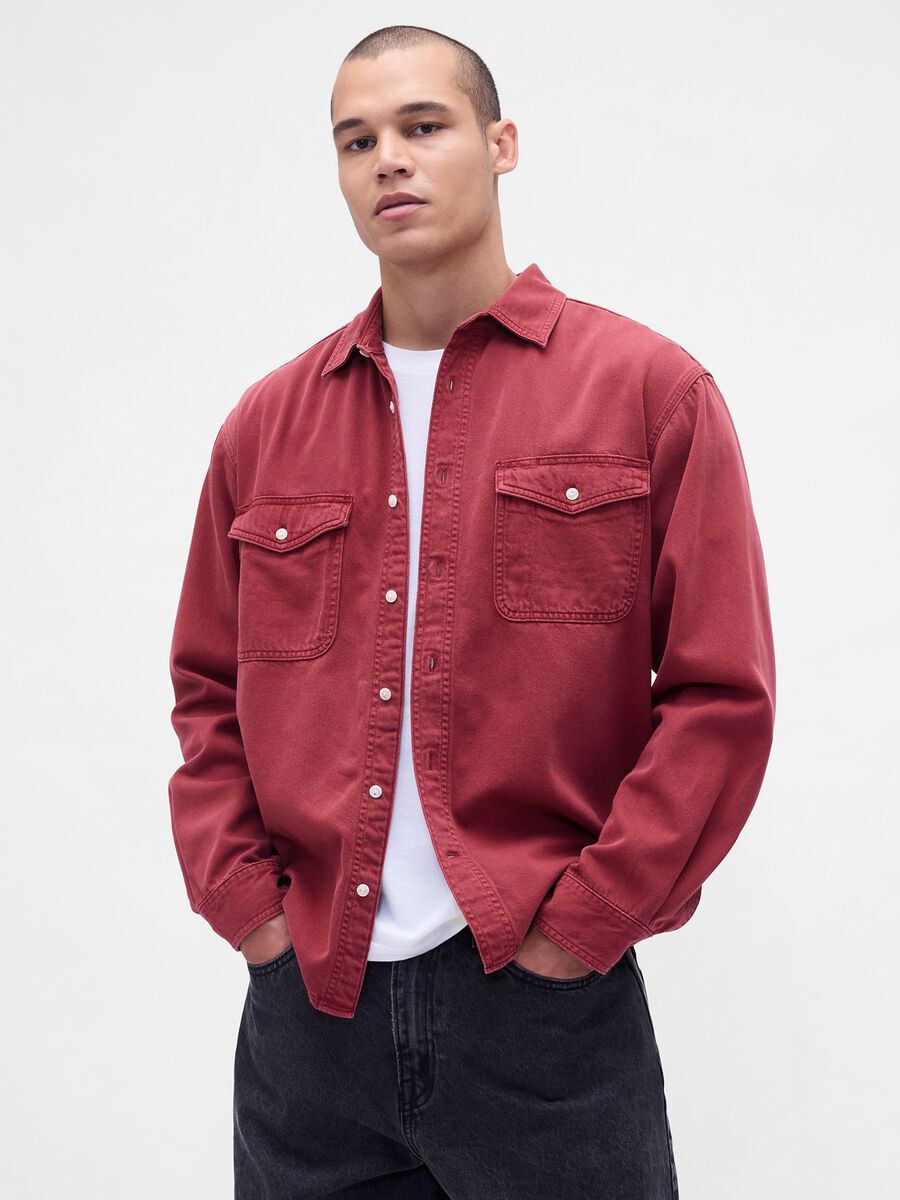 Camicia rosso in cotone e Lyocell Uomo_0