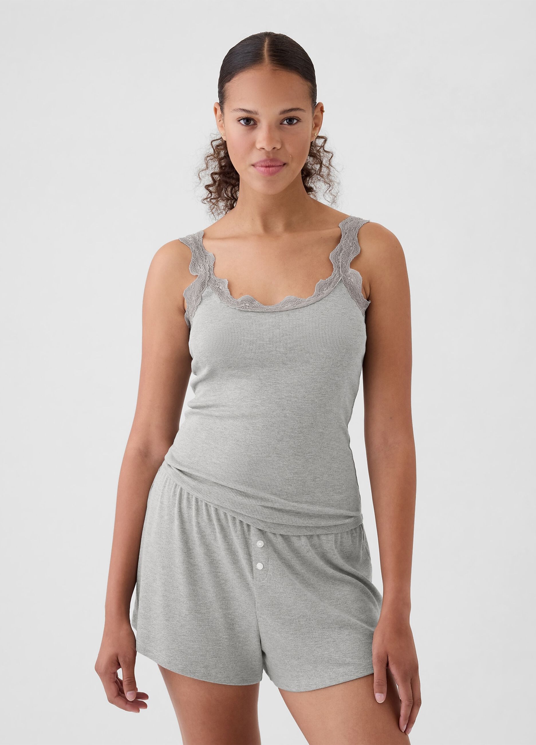 Stretch grey pyjama with lace details