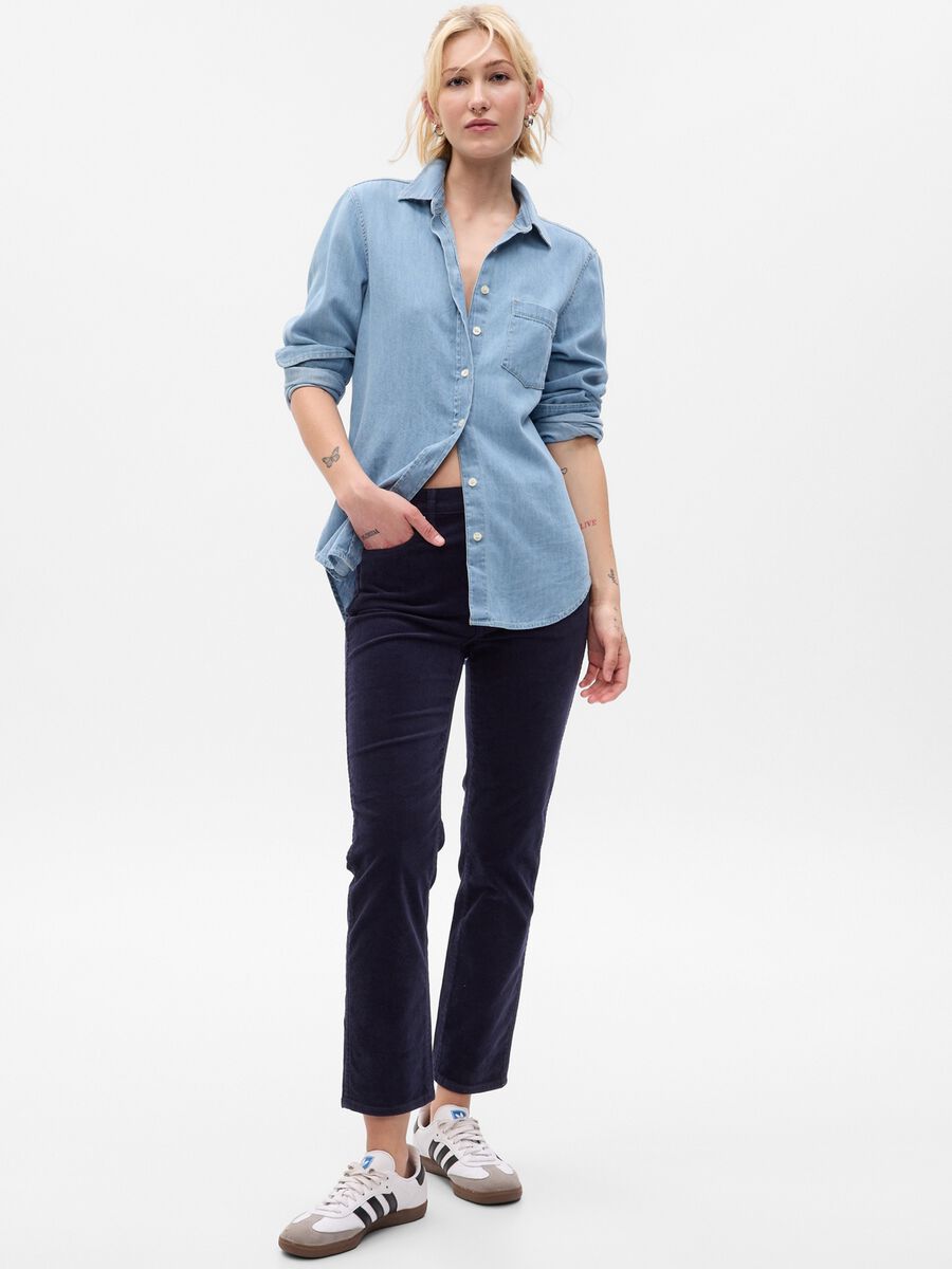 Pantaloni slim fit a vita alta in corduroy Donna_0