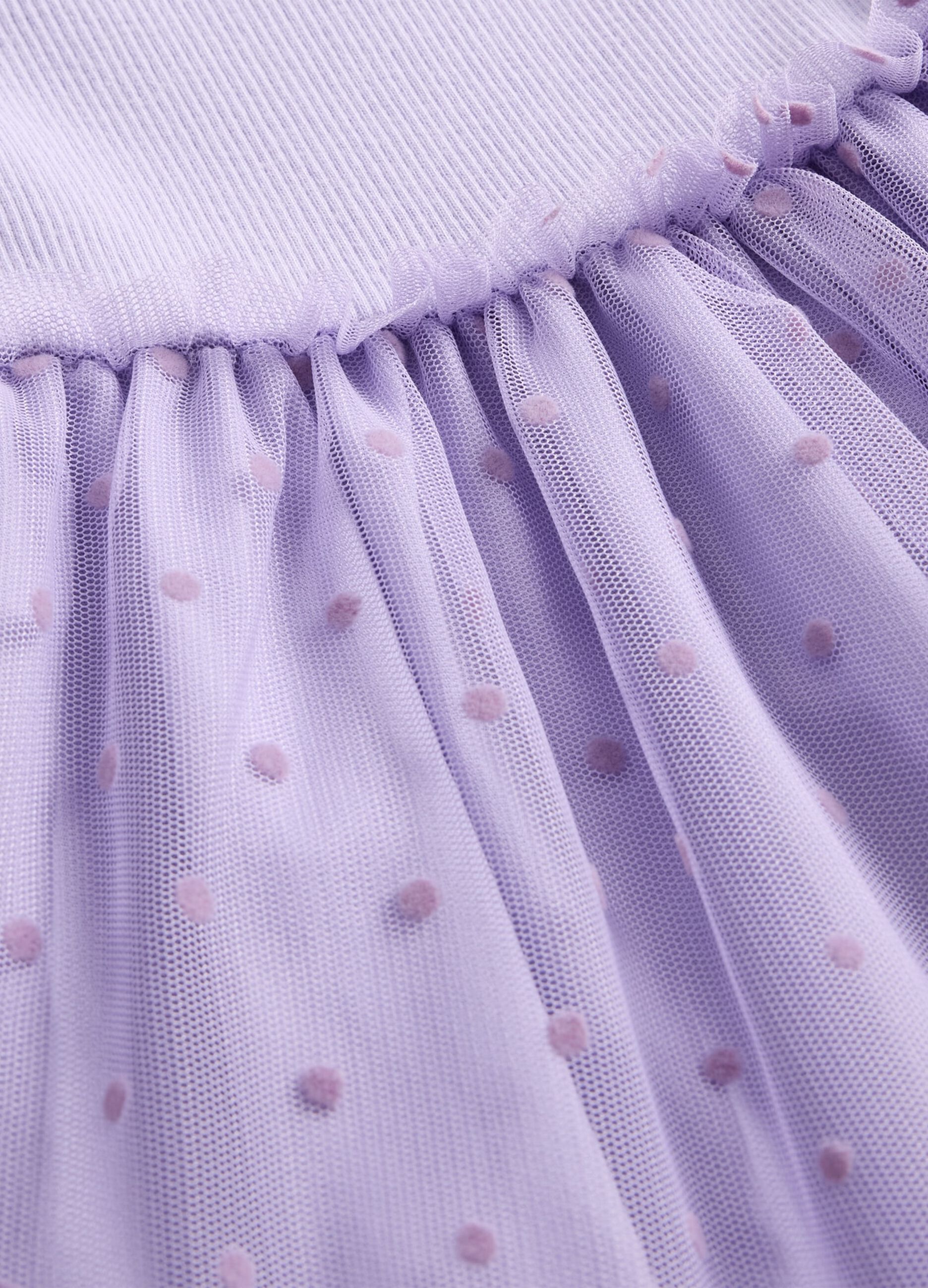 Abito viola in misto materiale con tulle_3