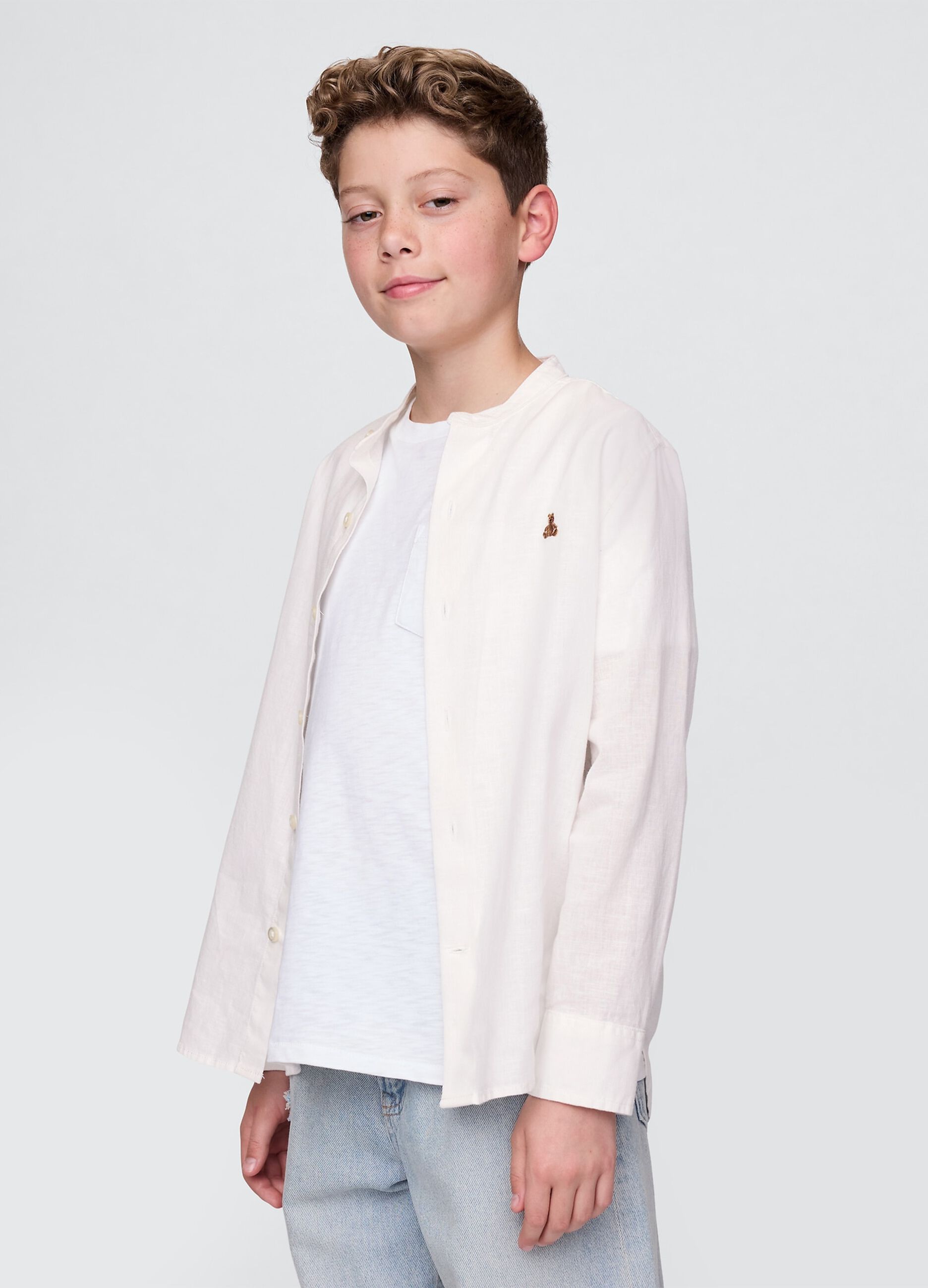 Camicia bianca a maniche lunghe in lino e cotone GAP Kids