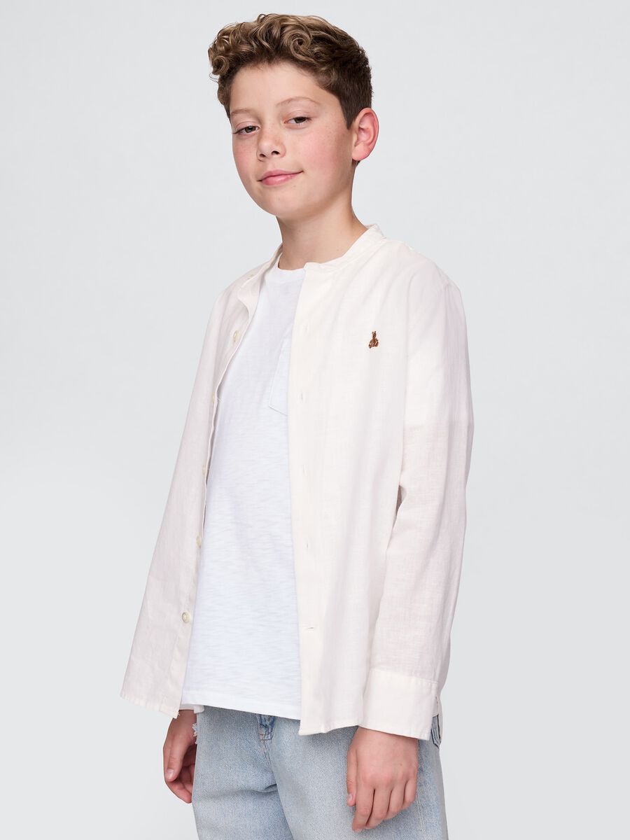 GAP Kids Long Sleeve White Linen and Cotton Shirt Boy_0
