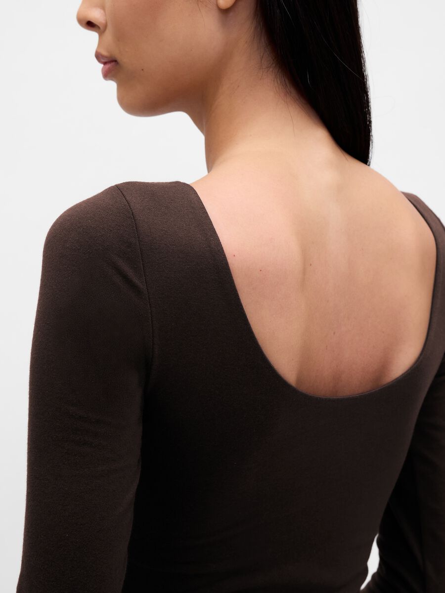 Maglia marrone elasticizzata a maniche lunghe Donna_3