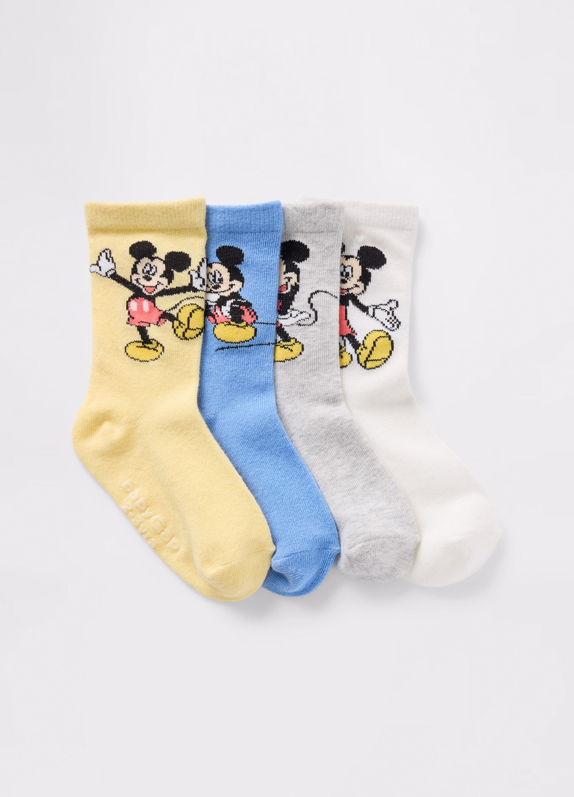 Four-pair pack blue and yellow socks with Mickey Mouse design