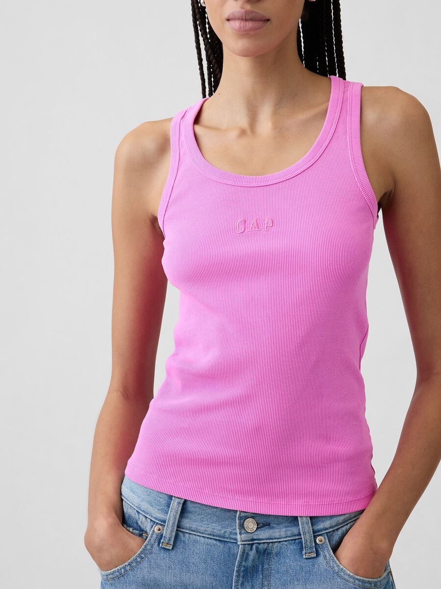 Tank top in cotone elasticizzato a costine con logo GAP Donna_3
