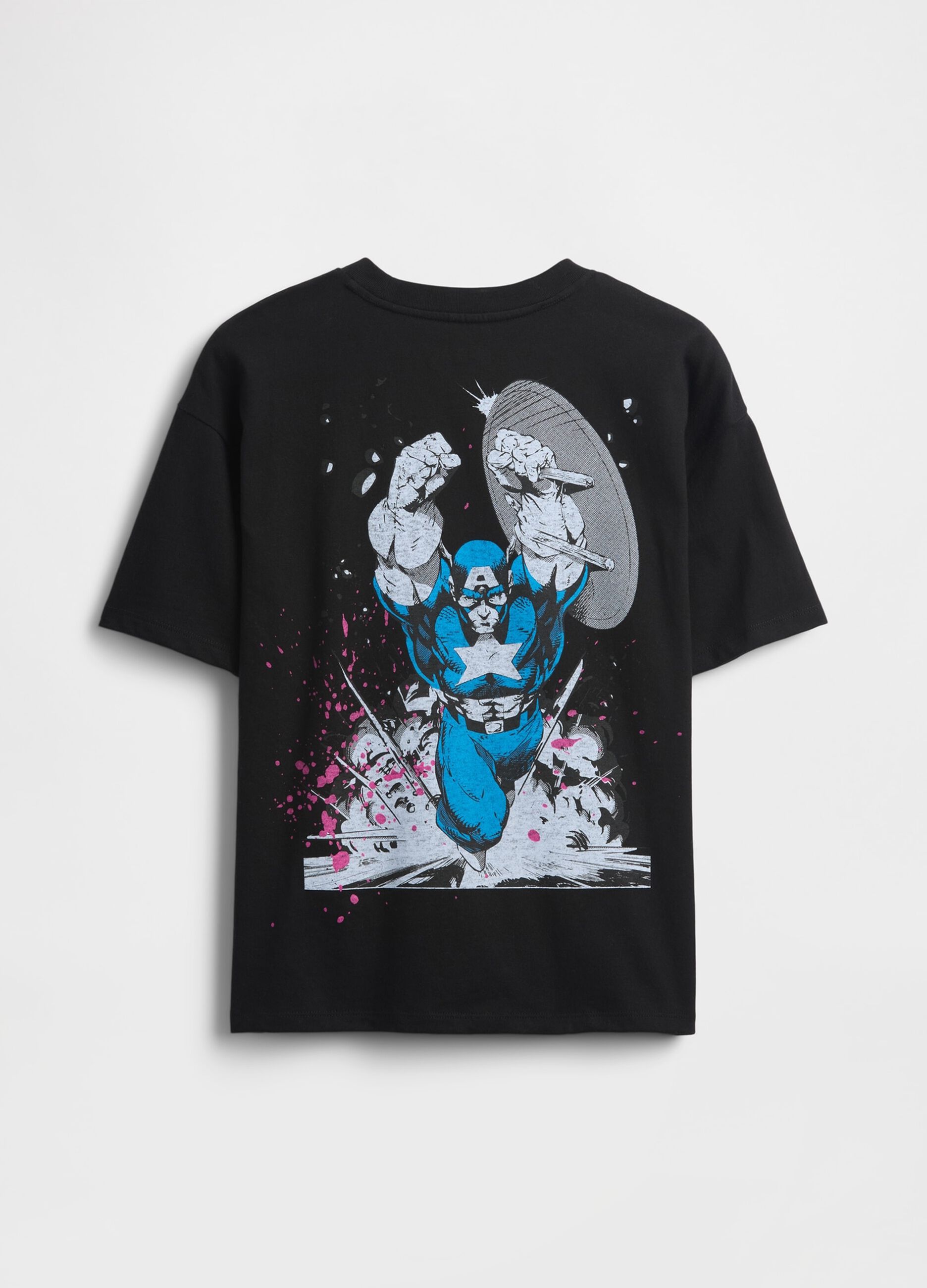 T-shirt nera in cotone con stampe Captain America_1