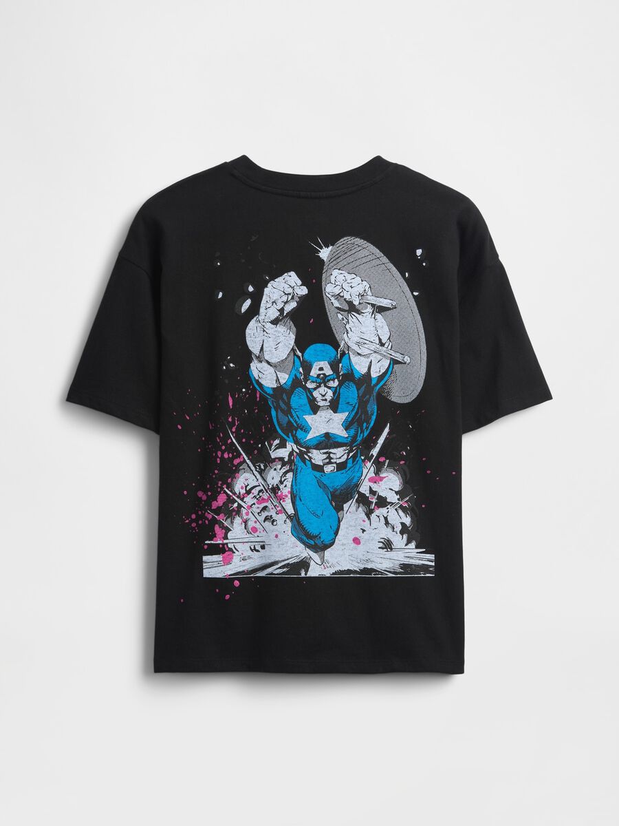 Black Cotton T-shirt with Captain America Prints Boy_1