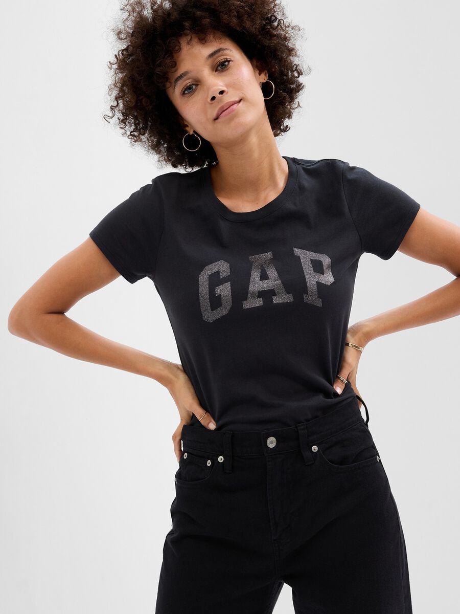 T-shirt with glitter logo print Woman_0
