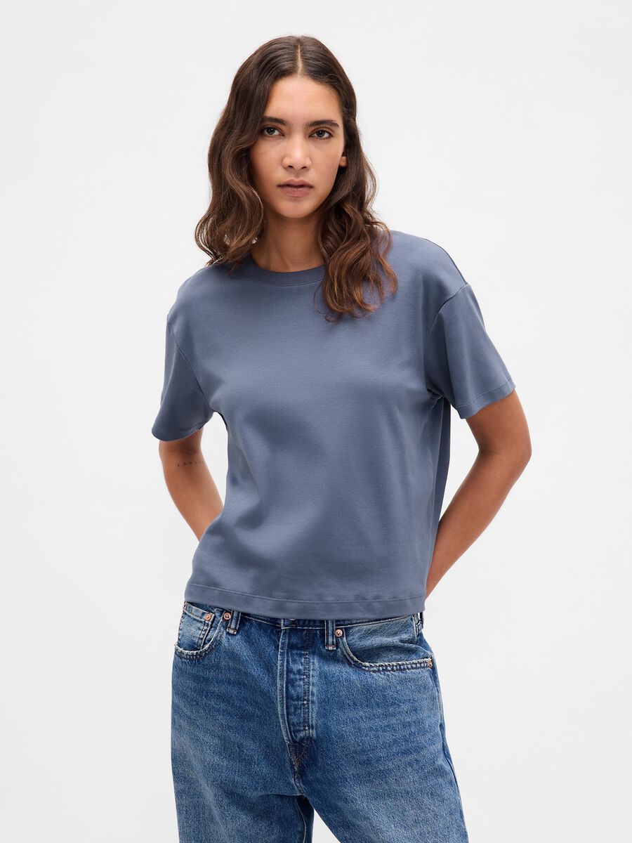 T-shirt blu in cotone Donna_0