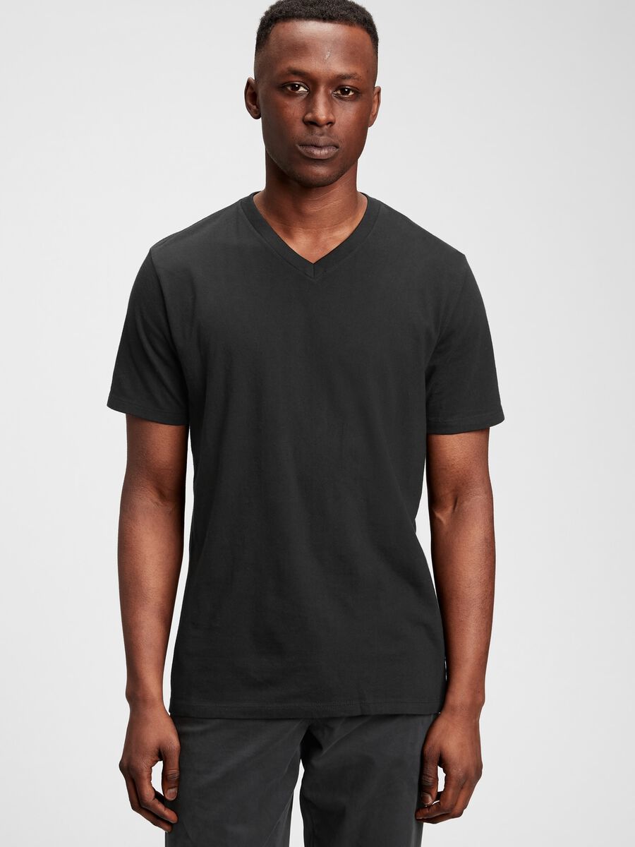 T-shirt in cotone scollo a V Uomo_0