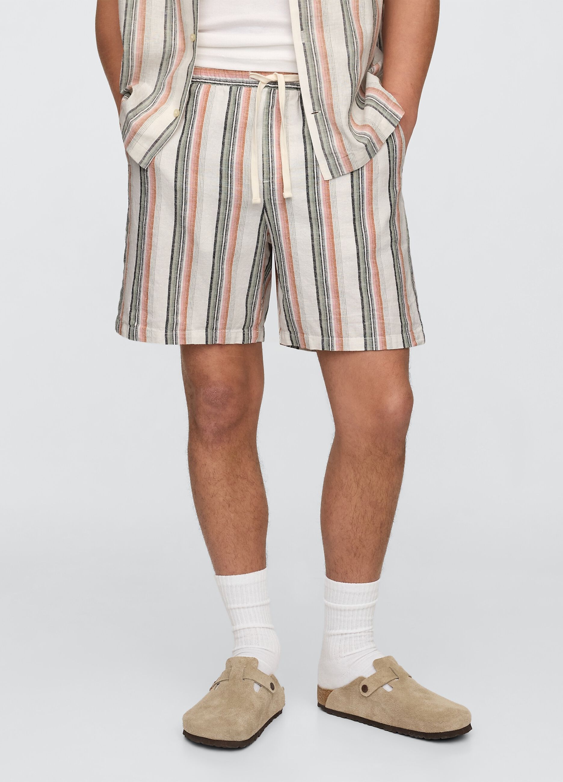 Shorts in misto cotone e lino a righe multicolor_1