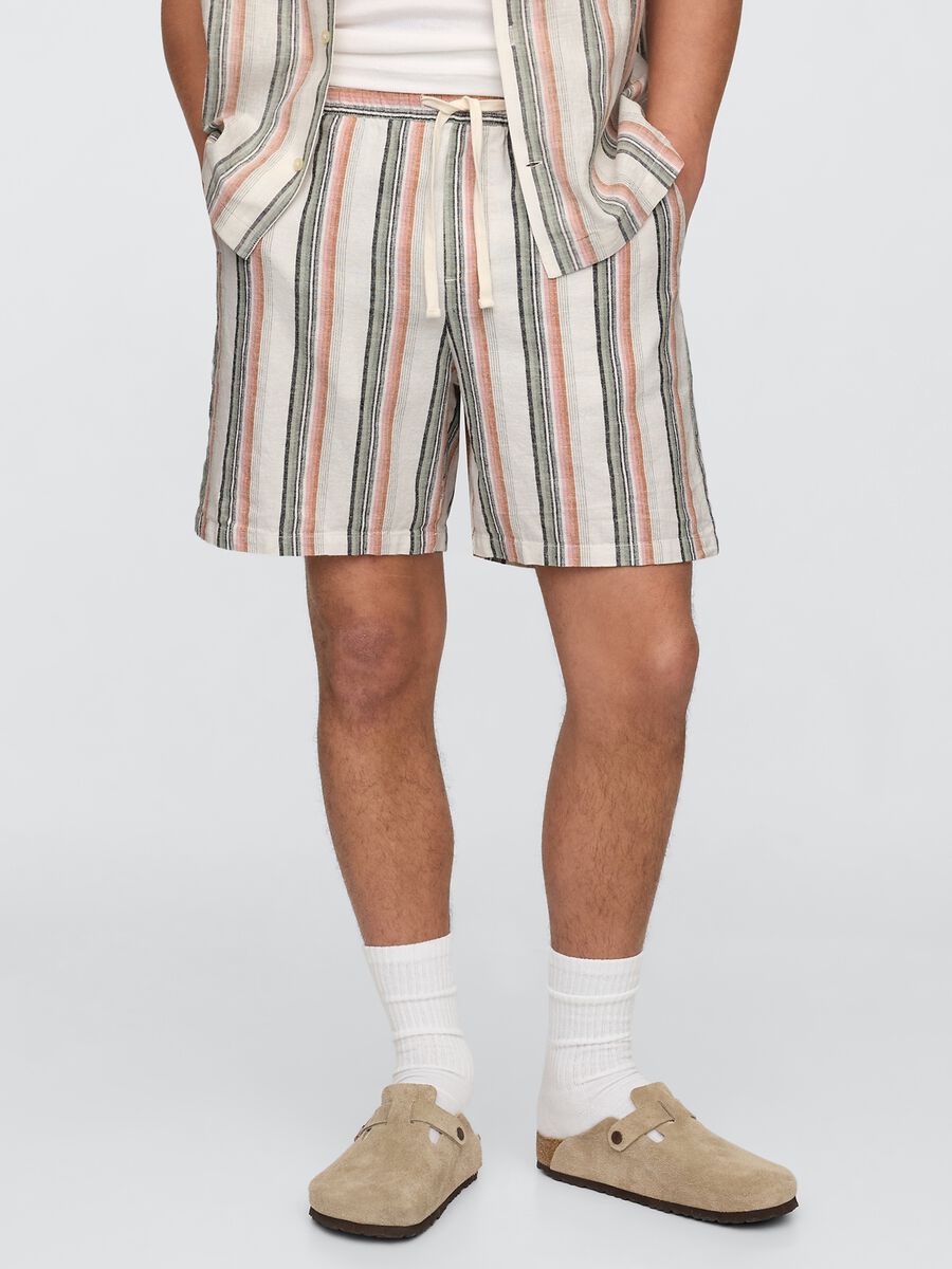 Completo in lino a righe multicolor Uomo_1
