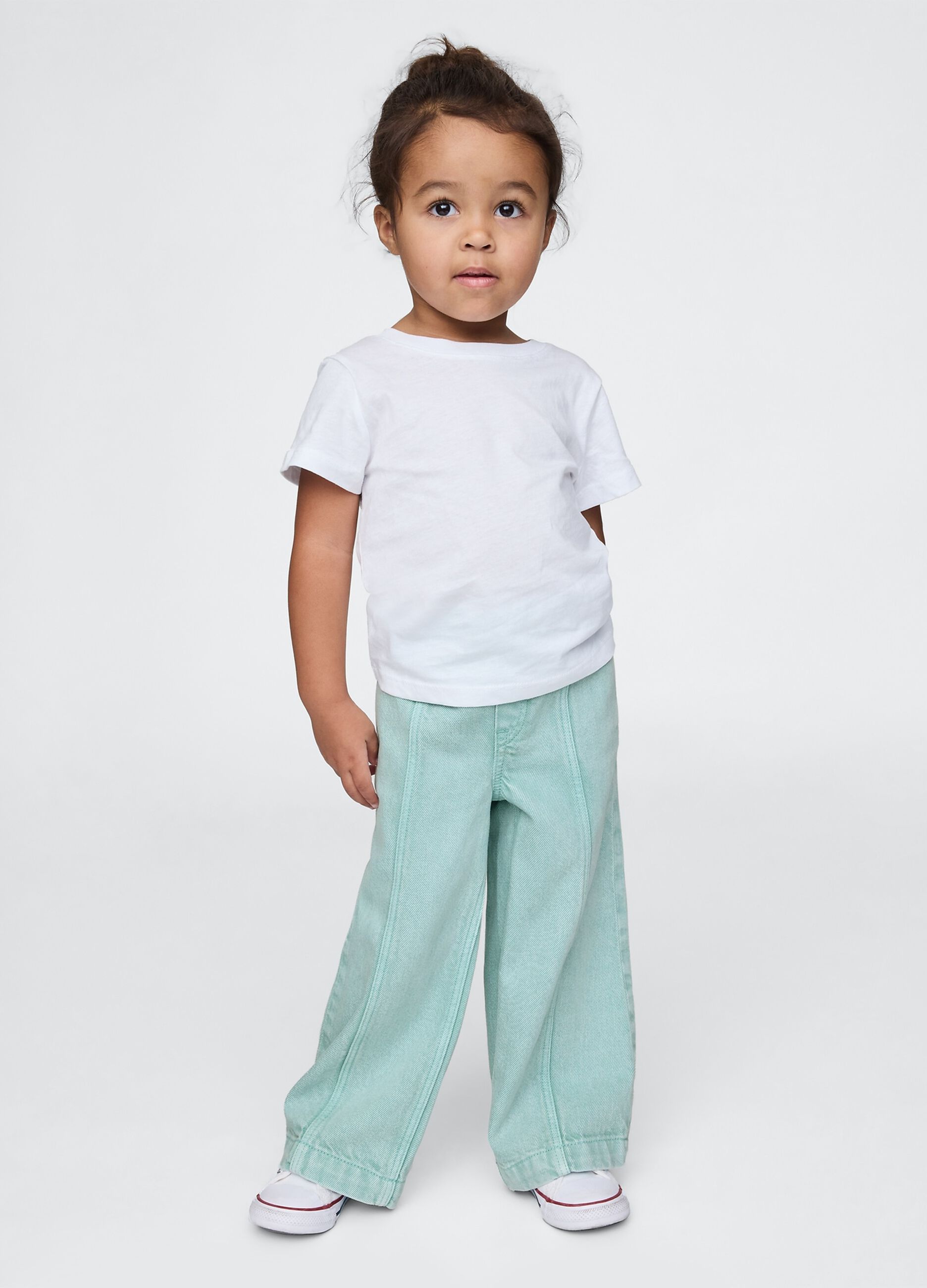 Pantaloni wide leg in denim verde per bambina