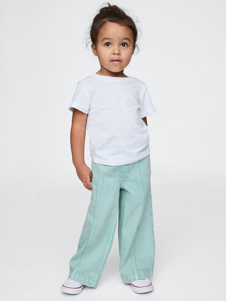 Pantaloni wide leg in denim verde per bambina Bimba_0