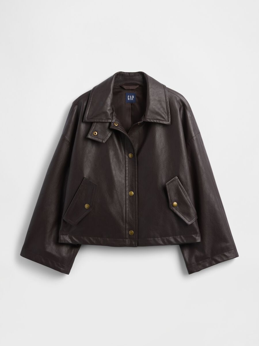 Brown Faux Leather Jacket Woman_5