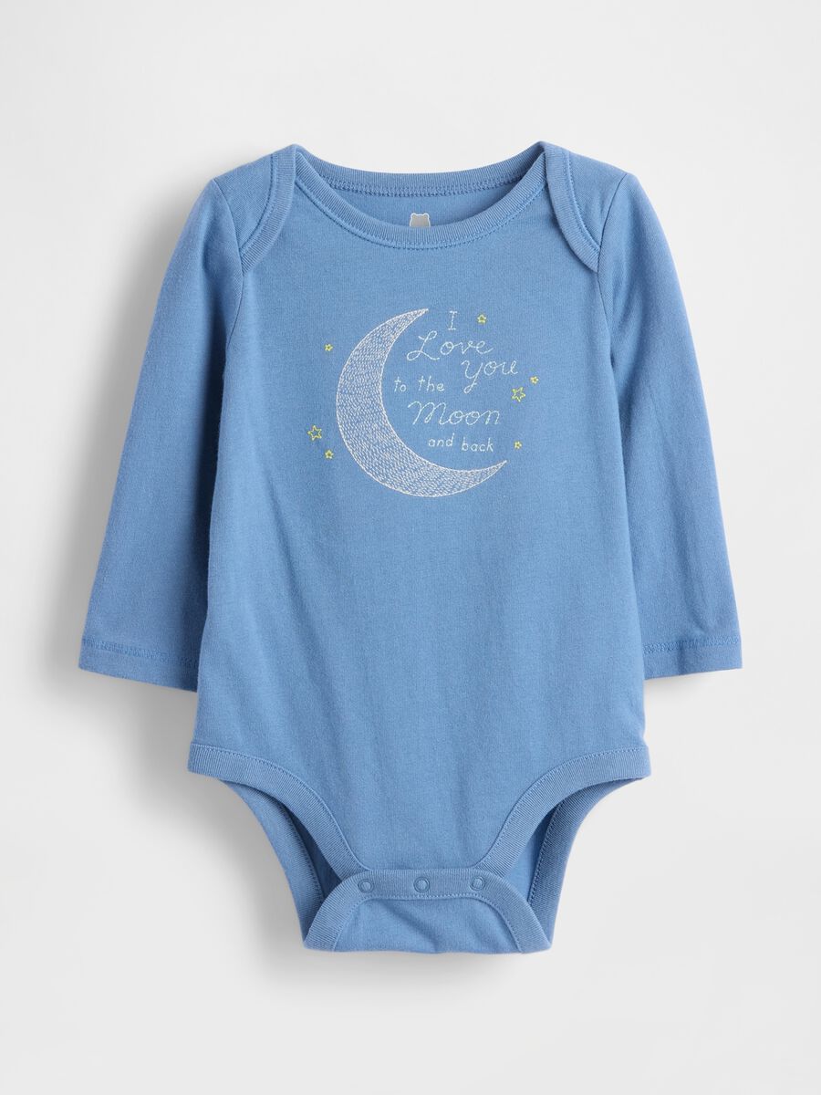 Long-sleeve blue cotton bodysuit Newborn Boy_0
