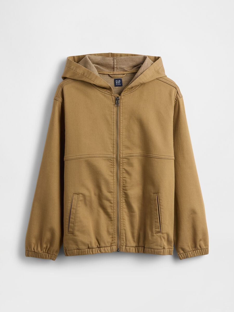 Brown Hooded Cotton Blend Jacket Boy_5