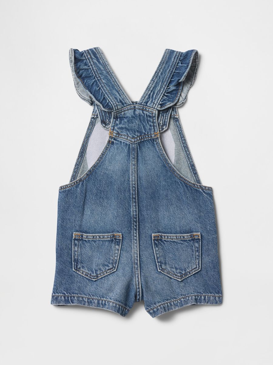 Salopette denim corta con ricamo Minnie Bimba_1