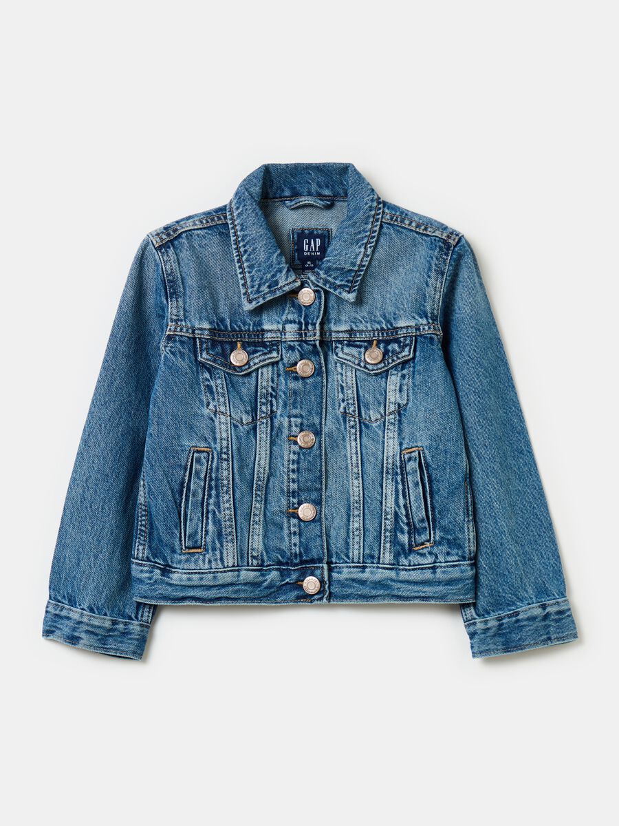 Giacca corta in denim acid wash Bambina_0