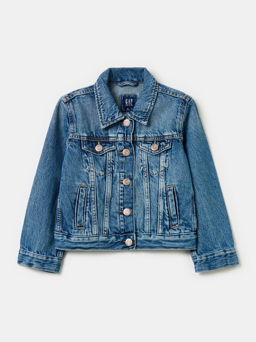 Short jacket in acid wash denim Kid Unisex_0