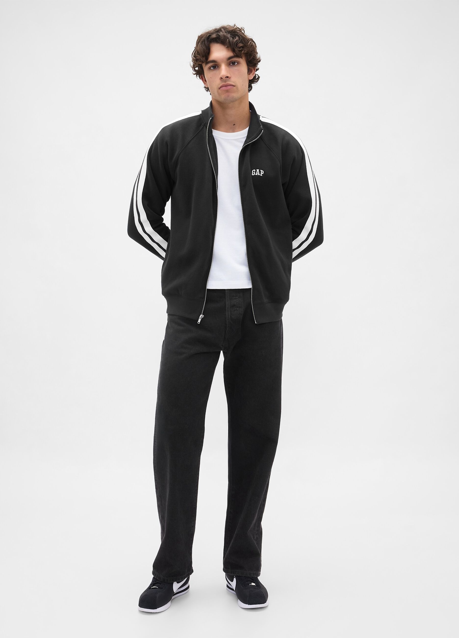 Felpa nera in misto cotone con zip intera_1