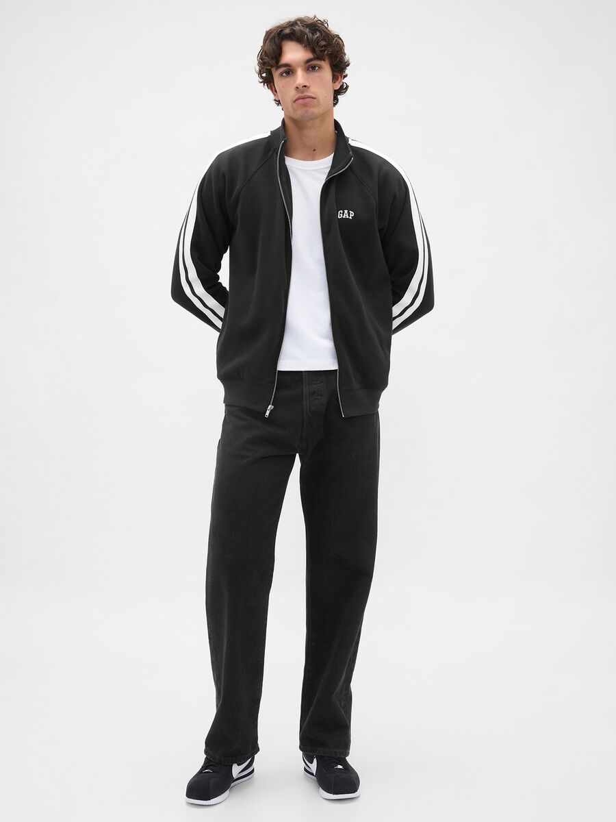 Black cotton-blend sweatshirt with full zip Man_1